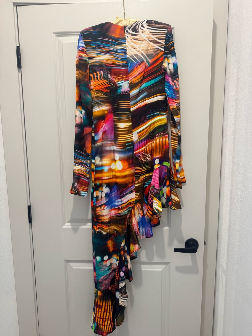 Moschino Jeans NWT Asymmetrical Midi Dress Neon City Print Party Designer size 6 - Picture 3 of 9